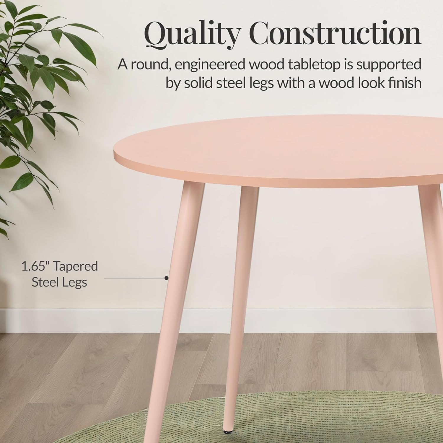 Best Choice Products Round 35.5in Dining Table for 4 w/Sturdy Wood Finish Steel Legs, Mid Century Modern, Space-Saving, Small Space Circle Dinette for Home, Kitchen, Apartment - Pink