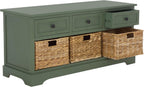 SAFAVIEH Home Collection – Damien Dusty Green 6-Drawer Storage Bench, Mixed-Material Cottage Design, Fully Assembled (AMH5701J)