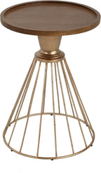 Vintage-Inspired Pine Side Table with Cut-Out Edge, Antique Gold & Natural Finish - Ready to Use
