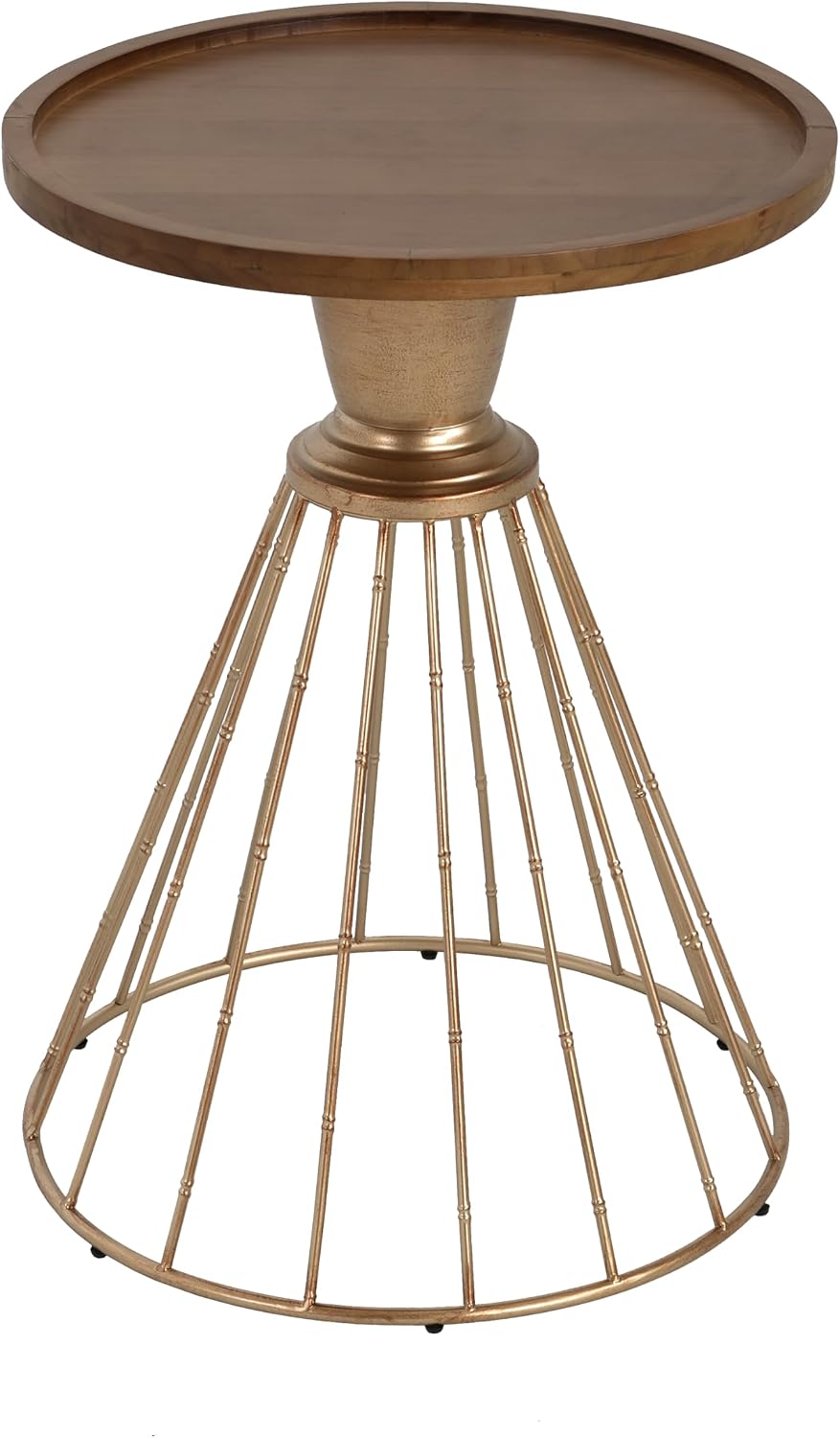 Vintage-Inspired Pine Side Table with Cut-Out Edge, Antique Gold & Natural Finish - Ready to Use