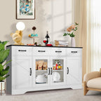 Homdox 55" Buffet Cabinet with Storage, Modern Farmhouse Sideboard with Adjustable Shelves and Glass Doors, Large Wood Coffee Bar Cabinet for Kitchen, Living Room, White