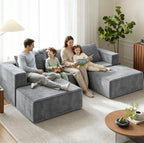 110" U Shaped Sectional Sofa with 2 Ottomans, Modular Corduroy Cloud Couch, Oversized Deep Seat Sofa for Living Room, Flexible Combination Design, No Assembly Required