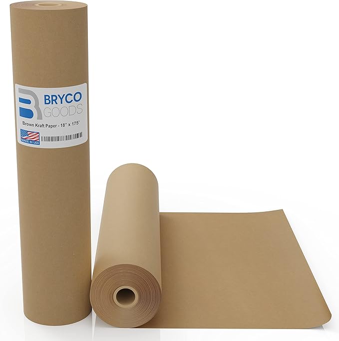 Bryco Goods Jumbo Kraft Paper Roll - Brown - 18" x 2100" (175') - USA Made - Suitable for Packing - Moving - Shipping - Crafts - Wall Art - Bulletin Boards - Floor Covering - Table Runner