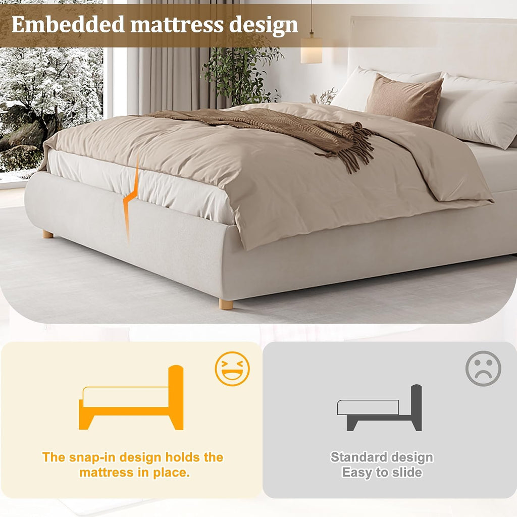 Merax King Size Upholstered Platform Bed Frame and Thick Padded Headboard