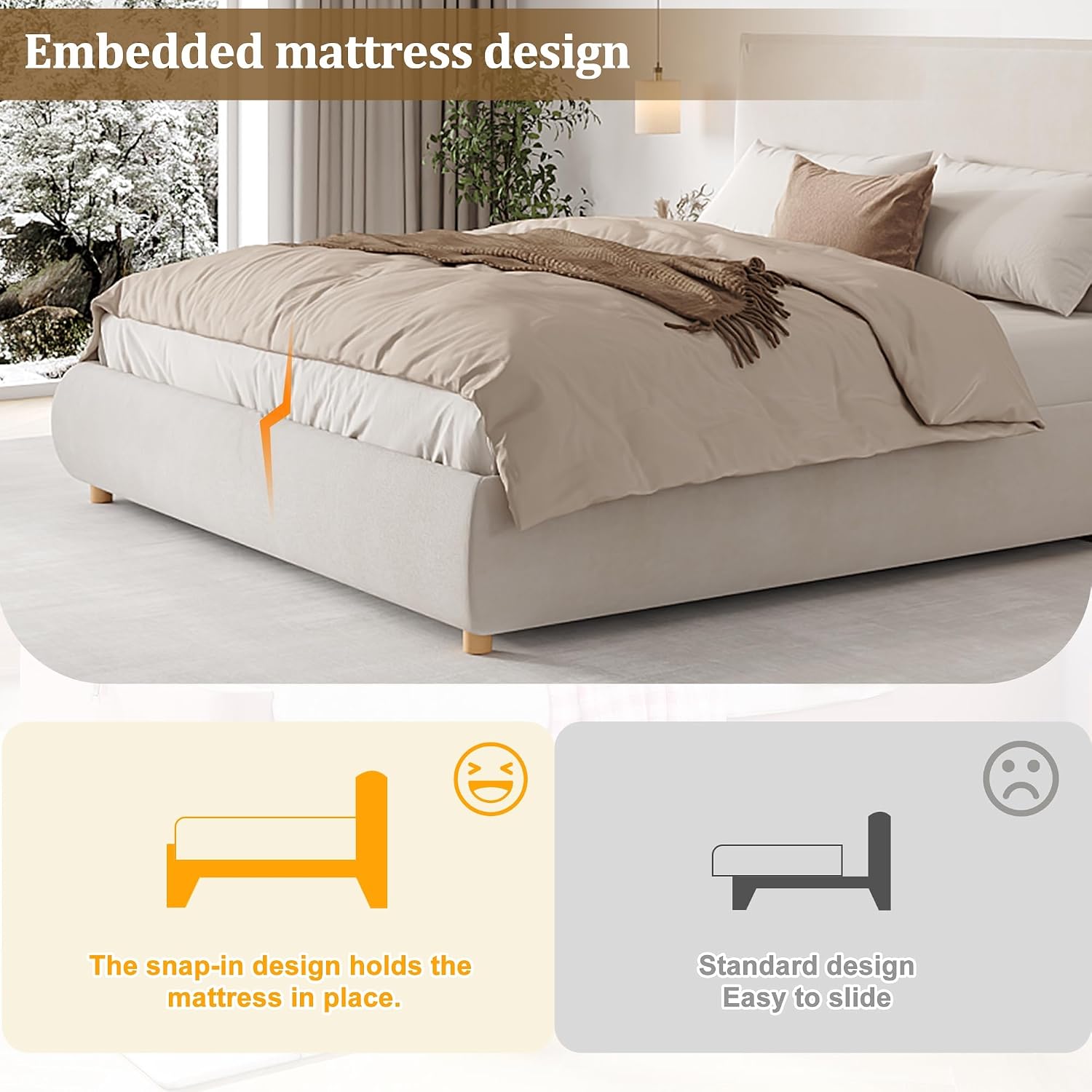 Merax King Size Upholstered Platform Bed Frame and Thick Padded Headboard