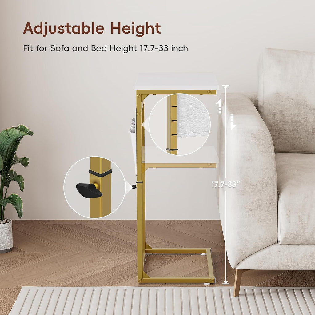 Vagusicc C Shaped End Table, 33'' Tall Side Table for Couch, Adjustable Height Small Couch Side Table for Small Spaces, C Table End Table Slide Under Sofa Table TV Tray Arm Table for Living Room