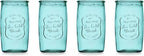 Glaver's Highball Glasses Set of 4 – 20oz Artistic Ice-Cold Pretty Blue – Vintage Glassware with Embossed Logo – Beverage Drinking Glasses for Water, Juice, Cocktails. Hand Wash.