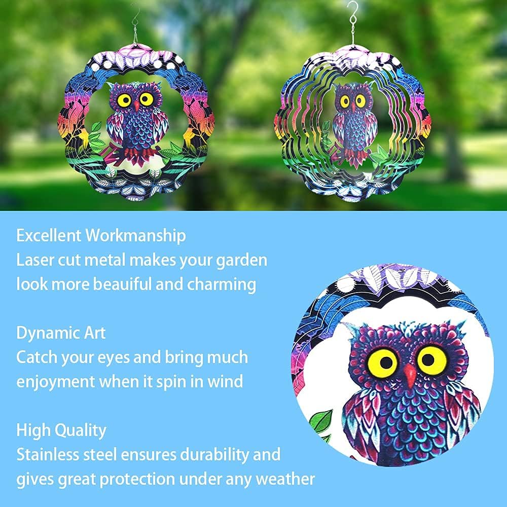 Owl Wind Spinner,Yard Art Garden Decor Owl Wind Spinners Outdoor Metal 3D Kinetic Sculptures Stainless Steel Wind Spinners Outdoor Indoor Clearance Ornaments Gifts Unique Spinners for Yard