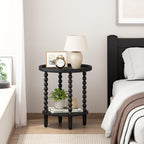 Gadroad Round End Table with Storage Shelf, Black 19.3 * 19.3 * 25.6 inches | 2 Tier Couch Side Table, Wood Coffee Table for Living Room, Bedroom