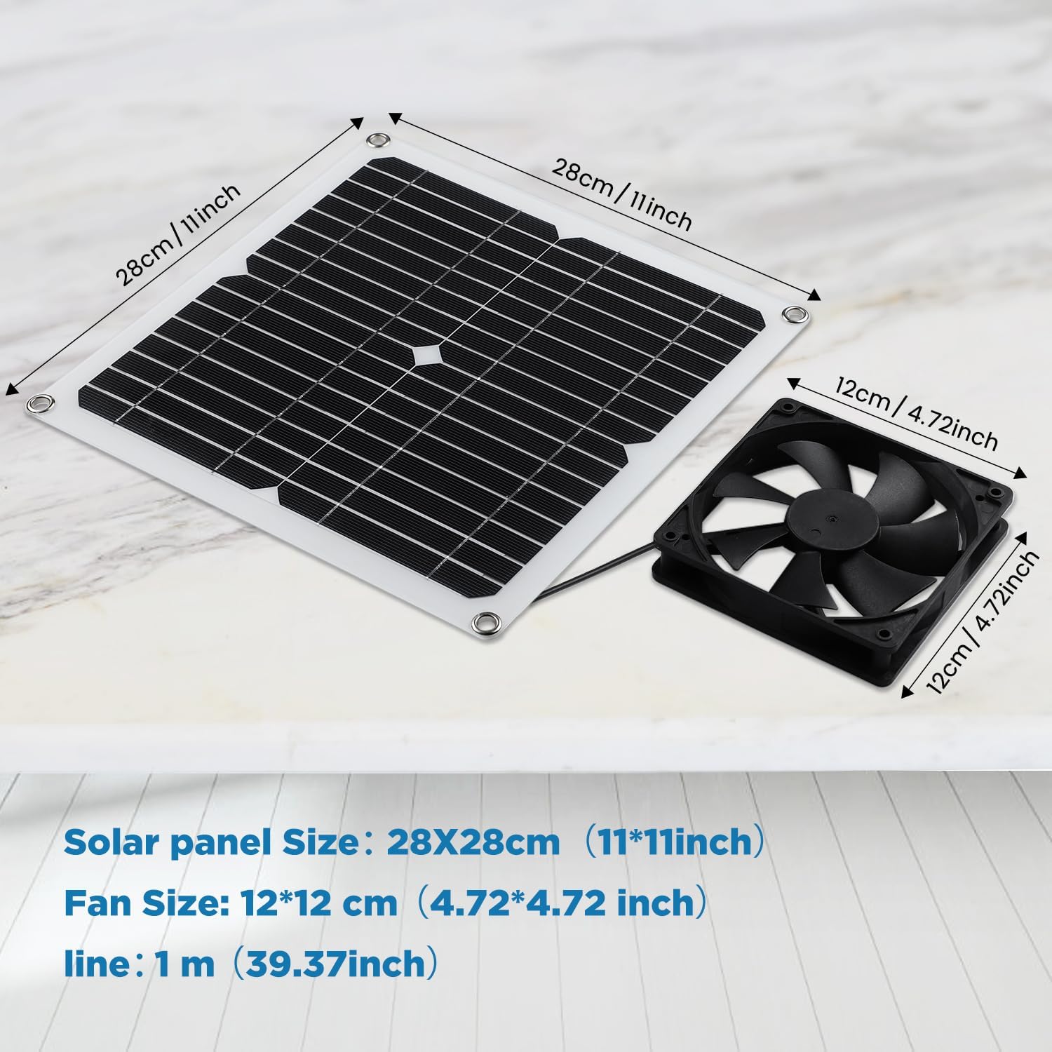 SUNYIMA Solar Panel Fan Kit, 12W Weatherproof Solar Panel with DC Fan for Small Chicken Coops, Greenhouses, Sheds,Pet Houses, Window Exhaust (Single Fan)