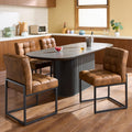 GrandNoor Coffee Faux Leather Dining Chairs Set of 4, Mid-Century Modern Dining Room Chairs with Armless, Checkered Kitchen Chair with Metal Legs