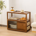 SOBIBO Bamboo Side Table Nightstand with Rattan Drawer & Glass Top – Multi-Function End Table, Nightstands with Storage for Bedroom, Living Room, and Small Spaces, Walnut