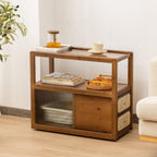 SOBIBO Bamboo Side Table Nightstand with Rattan Drawer & Glass Top – Multi-Function End Table, Nightstands with Storage for Bedroom, Living Room, and Small Spaces, Walnut