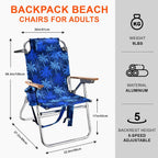 Backpack Beach Chairs for Adults Capacity 300 LBS high 5 Position Beach Chair with Pouch Straps Folding Lightweight Reclining Aluminum Wide Lay Flat Single