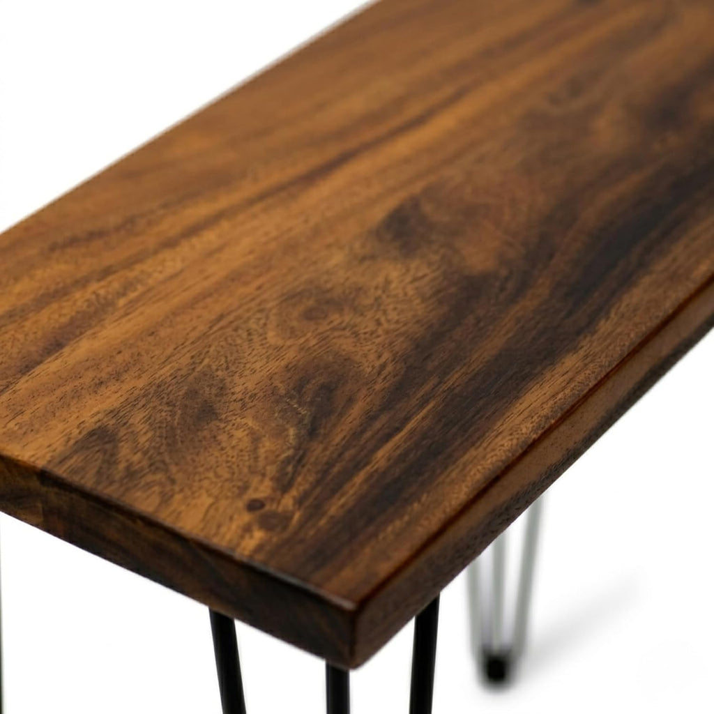 Walnut Solid Wood Side Table - 24 W 12 D Narrow End Table for Living Room, Hairpin Metal Legs, Water & Stain Resistant Finish