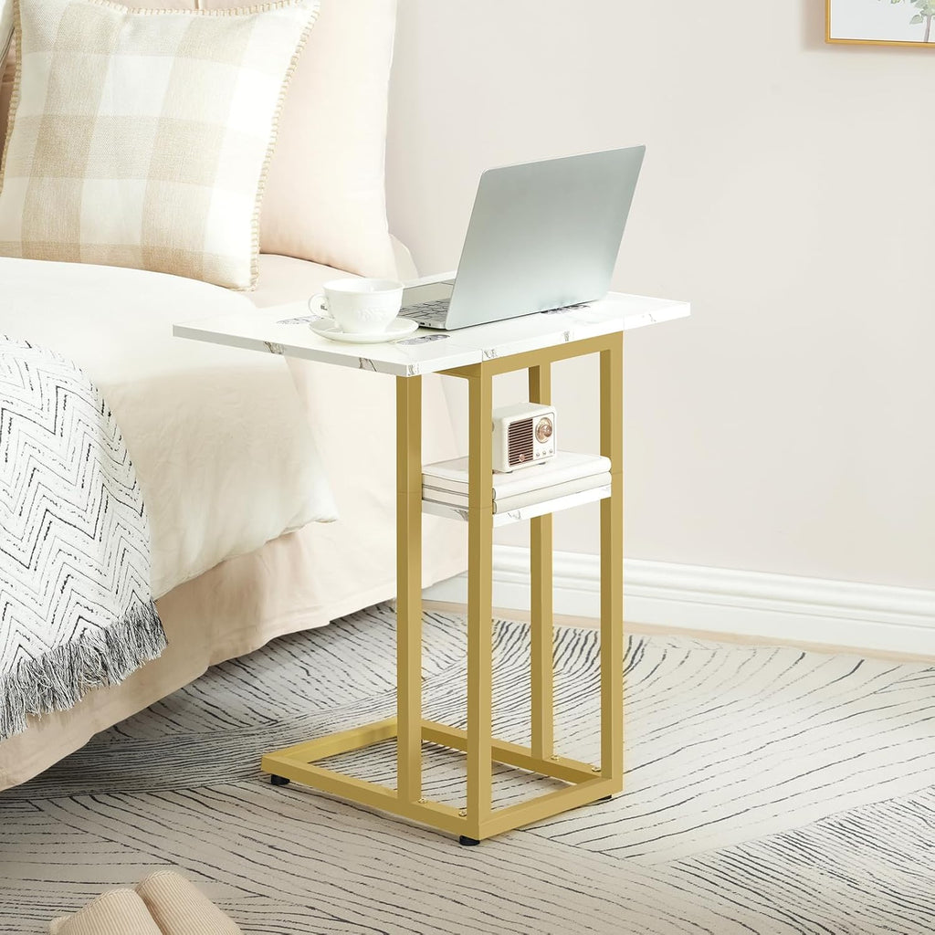 HOOBRO Foldable End Table, Gold C Shaped Side Table with Shelf, Small Snack Table, Cube Storage Organizer, 6-Cube Metal Grid Storage Shelf, Modular Cabinet, DIY Bookshelf DM29SF01-BF06CW01