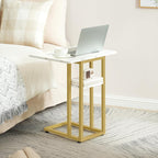 HOOBRO Foldable End Table, Gold C Shaped Side Table with Shelf, Small Snack Table, Cube Storage Organizer, 6-Cube Metal Grid Storage Shelf, Modular Cabinet, DIY Bookshelf DM29SF01-BF06CW01