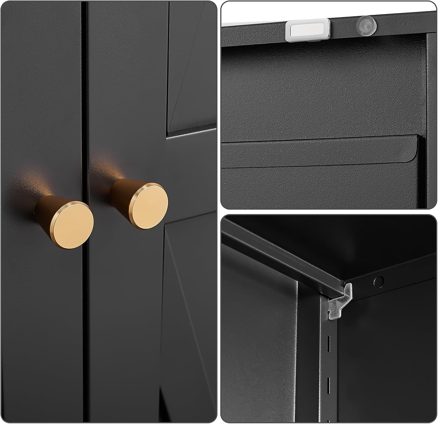 71" Tall Kitchen Pantry Storage Cabinet, Kitchen Storage Cabinet with Doors and 4 Adjustable Shelves, Metal Freestanding Cupboard for Garage Dining Room Living Room Bathroom, Black