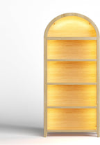 Arched Bookshelf with 5 Tiers and 3-Color LED Sensor Lights - Wood