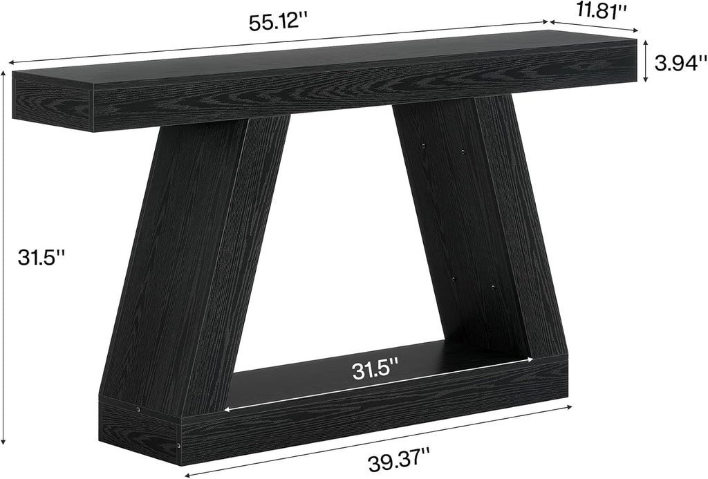 Tribesigns Farmhouse Console Table, 55-Inch Rustic Sofa Table with Storage, Industrial Wooden Entryway Table for Hallway, Living Room, Black & Brown