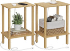 TUTOTAK End Table with Charging Station, Set of 2, Small Side Table with Outlets, Nightstand Bedside Table, 2-Tier Storage Shelf for Small Space, Living Room, Bedroom Natural TB01BN041