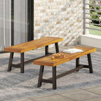 Saiveina Outdoor Carlisle Benches, Sandblasted Brown + Rustic Metal (Set of 2)