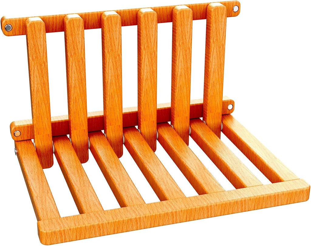 The folding stool is made of beech wood and can withstand 400 pounds. The surface is coated with Transparent paint and polished. Used for changing shoes, showering, folding bedside table(Walnut paint)