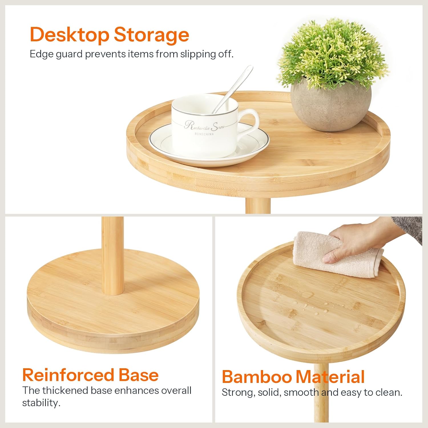 HOOBRO Small Round Side Table, Bamboo Drink Table, Coffee Martini Table with Pedestal Accent for Small Spaces in Living Room, Bedroom, Sofa Couch, Natural YL235BZ01