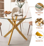Modern 5-Piece Round Glass Dining Table Set for 4, Modern 47" Gold Glass Dining Room Table Set with Black Velvet Tufted Chairs for Kitchen Dining Room