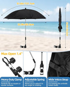 2PCS Camping Chairs with Detachable Umbrella, HaSteeL Folding Beach Chair for Adults, Large Portable Foldable Chair for Outdoors Fishing Hiking Travel Picnic Lawn, Supports 275lbs, Storage Bags, Black