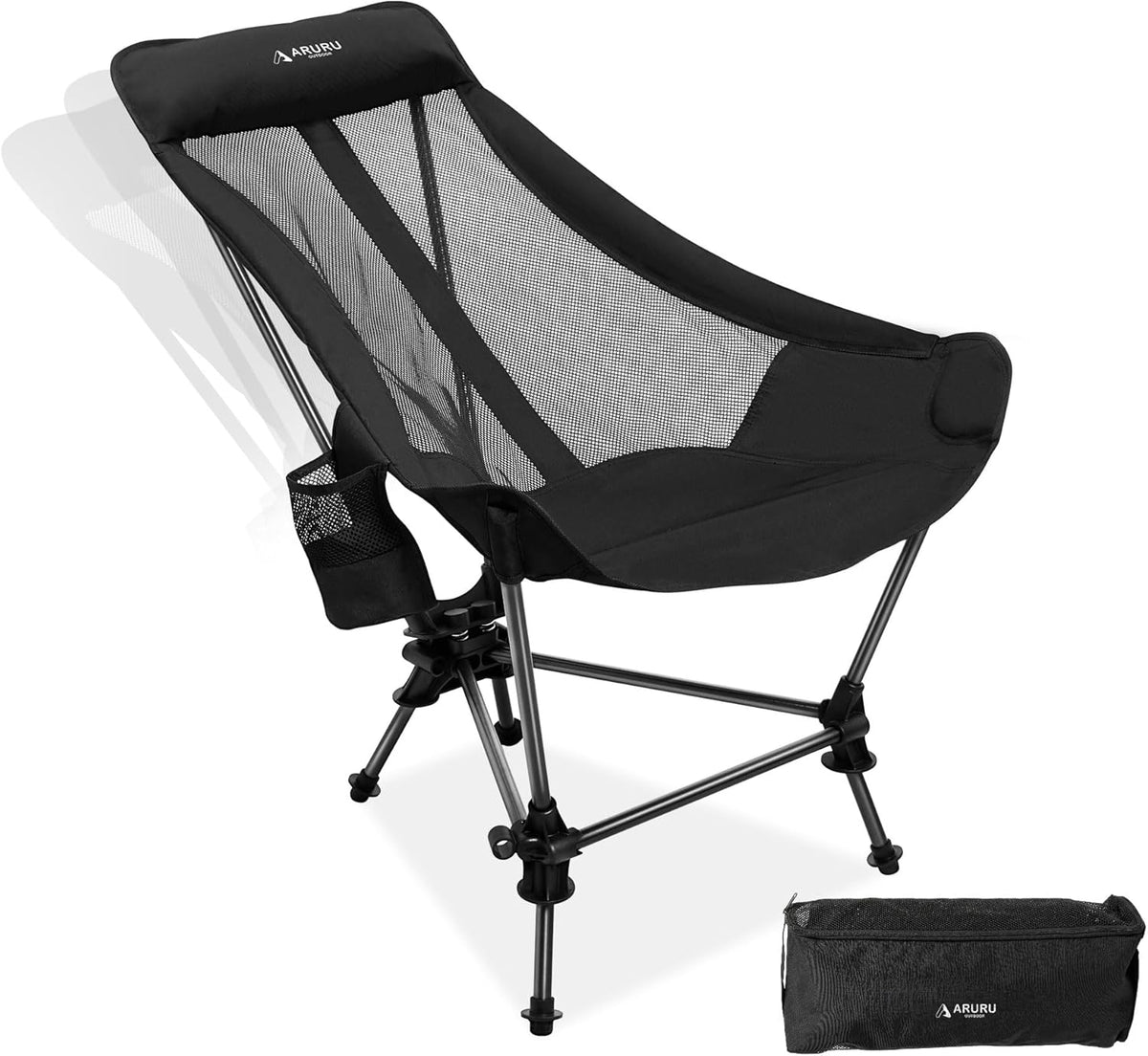 Hammock Camping Chair, Lightweight Folding Beach Lounge Chair with Adjustable Height Legs, Mesh Portable Swing Camp Chair with Cushioned Head Pillow & Armrests for Camping Beach Hiking