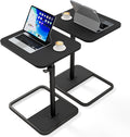 YUHFERA Large TV Tray Table Set of 2, C-Shaped Side Table with Adjustable Height & Rounded Corners, Snack Table for Couch, Bed or Recliner, for Laptop, Eating & Working (Black, 2pcs)