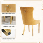 Velvet Dining Chairs Set of 4, Tufted Upholstered High Wingback Chairs with Nailhead Trim & Pull Ring, Golden Stainless Steel Legs for Dining Room, Sillas de Comedor, Gold