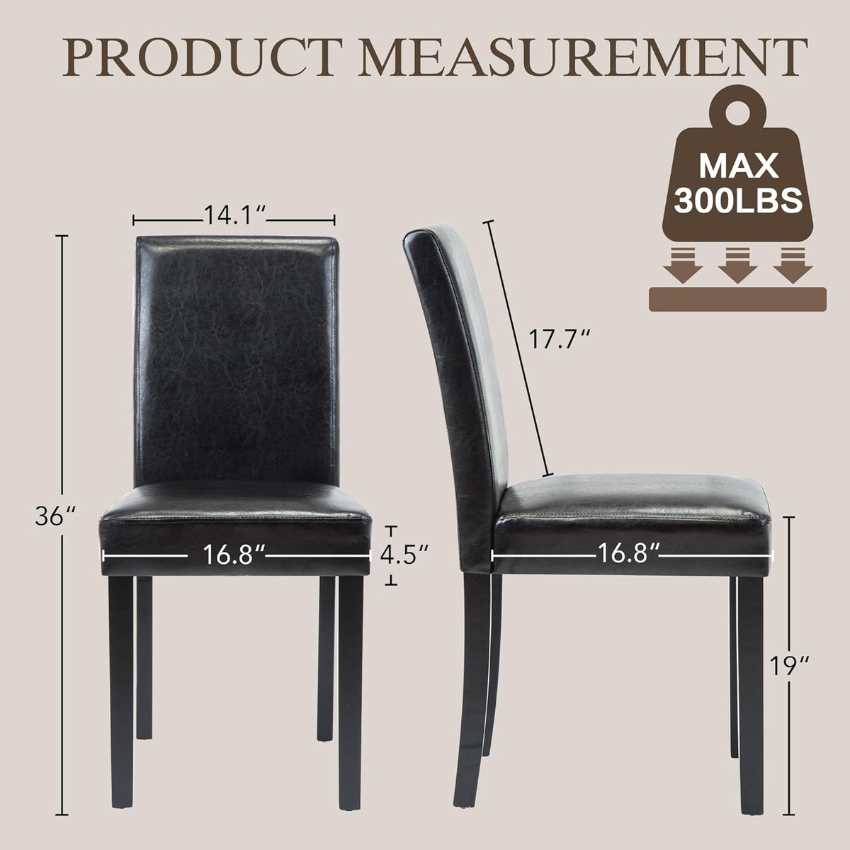 LSSBOUGHT Modern Dining Chair Urban Style Linen Kicthen Chairs with Solid Wood Legs for Dining Room and Restaurant (Black, Set of 6)