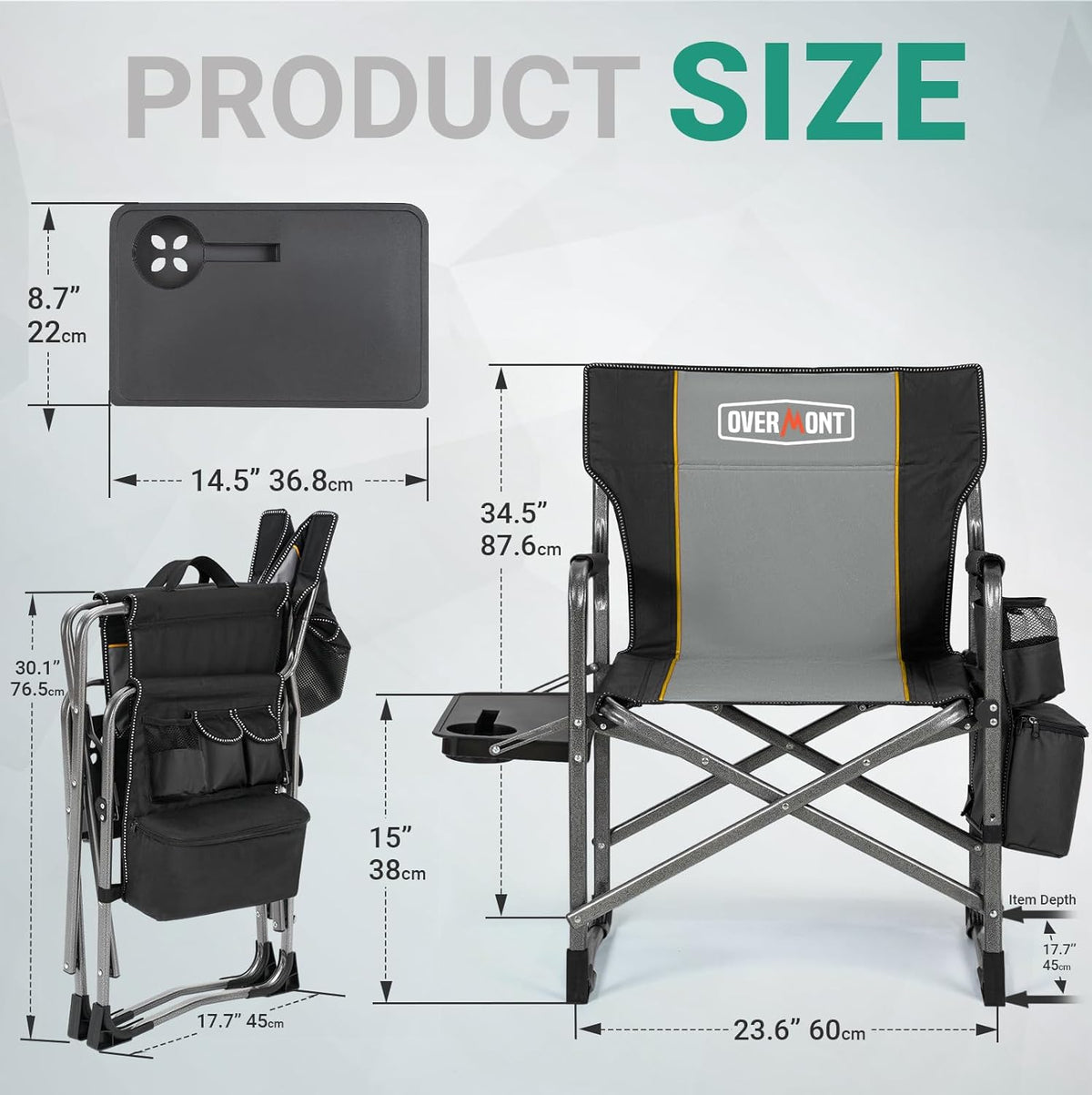Overmont 2PCS Oversized Lightweight Camping Chair - Portable Comfortable Heavy Duty Foldable Directors Chairs with Side Table & Cooler Bag for Outside Camp Beach Picnic Lawn and Fishing Support 400lbs