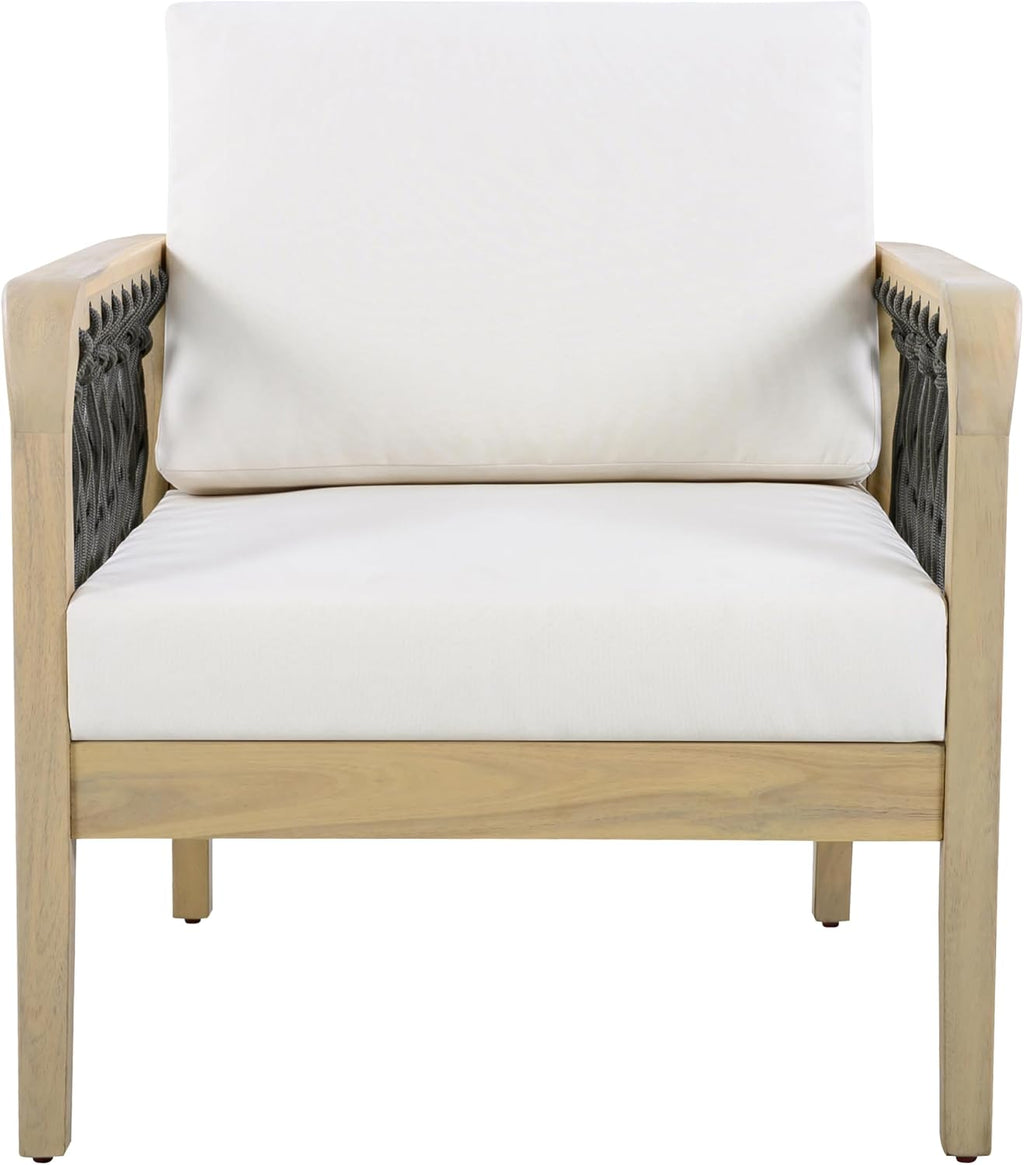 Outdoor Acacia Wood Club Chair with Handwoven Rope, Weather-Resistant, Set of 2, Light Teak Finish, 400 Lbs Capacity