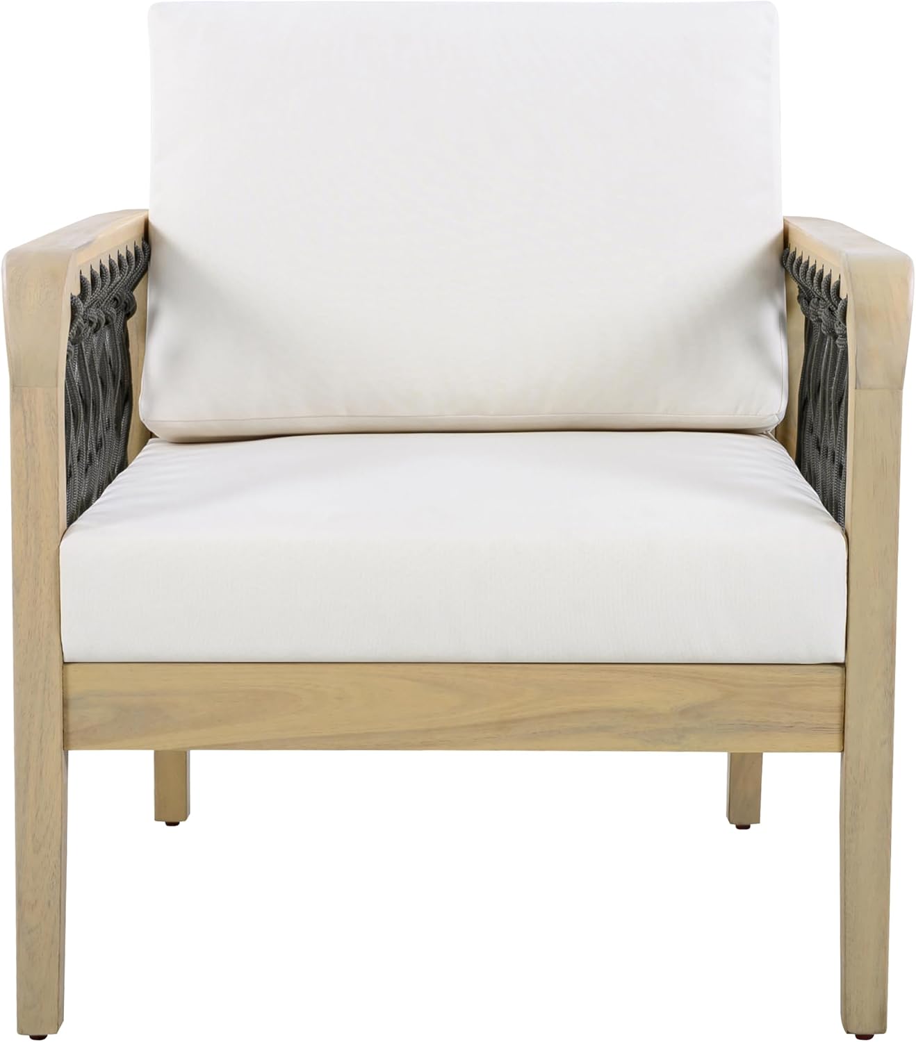 Outdoor Acacia Wood Club Chair with Handwoven Rope, Weather-Resistant, Set of 2, Light Teak Finish, 400 Lbs Capacity