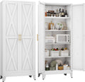 71" H Metal Kitchen Pantry Storage Cabinet, Freestanding Cupboard with 2 Doors and 4 Adjustable Shelves, Standing Storage for Kitchen, Bathroom, Garage, Dinning Room or Utility Room（White）
