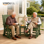 VINGLI Outdoor Glider Chair Wood Patio Glider with Cup Holder, Porch Glider with Smooth Rocking Mechanism, Heavy Duty 600 LBS, Dark Green