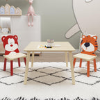 3 Pieces Toddler Table and Chair Set, Tiger & Bear Pattern Solid Wood Legs Heavy Duty Boys and Girls Activity Play Table and 2 Chairs Furniture for Playroom Daycare Kindergarten