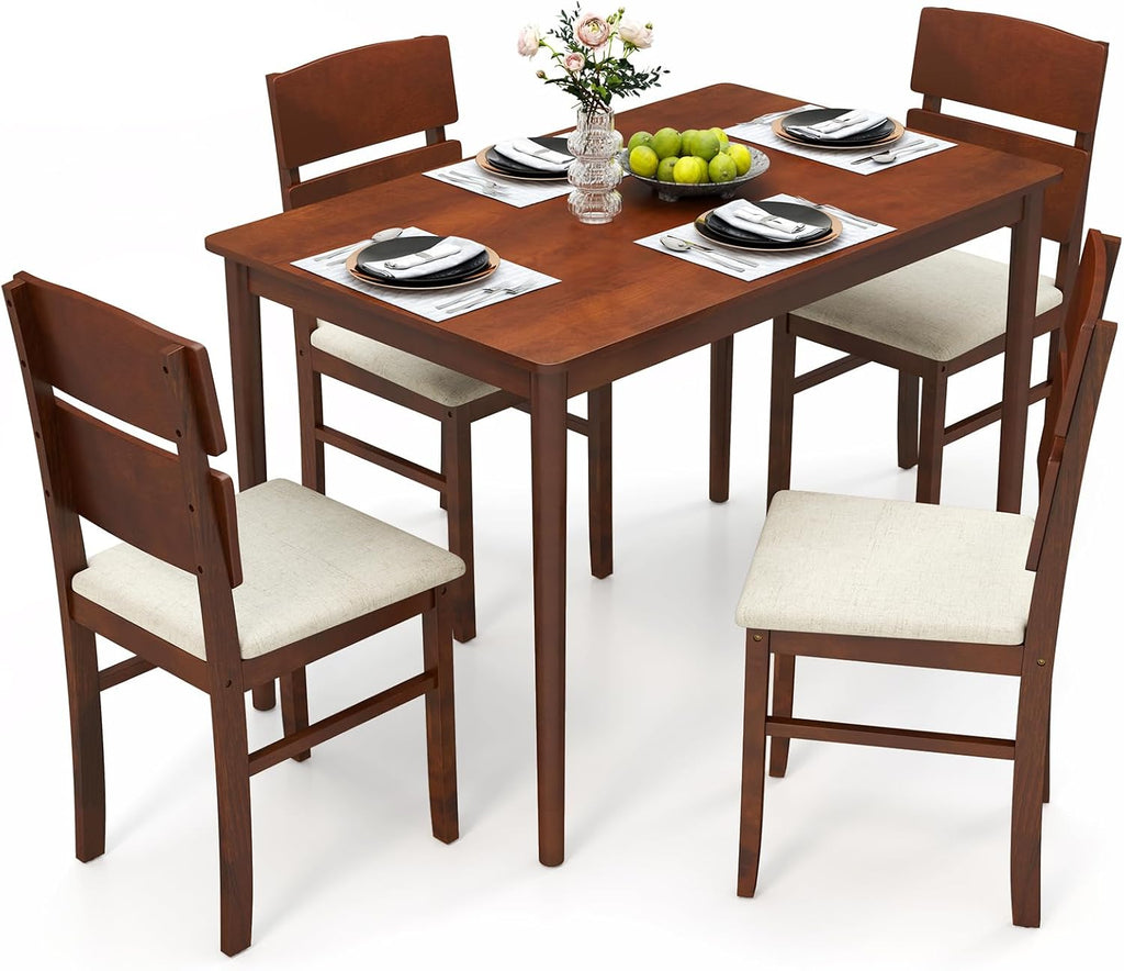 Tangkula Dining Table Set for 4, Dinette Set with Table and 4 Padded Seat, Rubber Wood Legs, Curved Backrest, Mid-Century Modern Kitchen Table and Chairs Set of 4 for Living Room, Dining Room