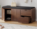 LVB 40” Entryway Bench with Padded Seat Cushion Shoe Bench with 2 Drawers | Wood Hidden Shoe Bench with 2 Drawers Cabinet, Industrial storage Bench for Foyer entrance Living Bedroom, Walnut Oak
