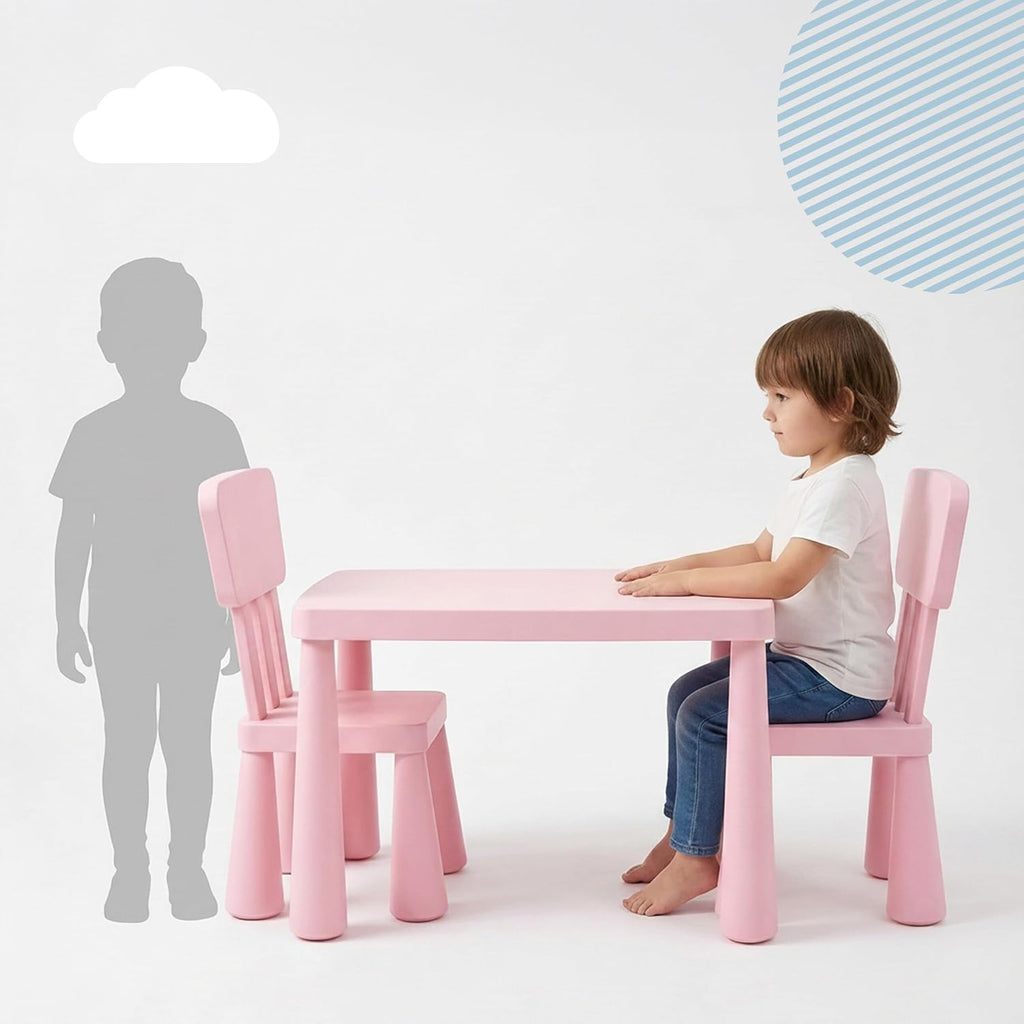 Relaxdays Children's Furniture Set, 1 Children's Table, 2 Chairs, Wipe-Clean, Lightweight Plastic, Seating Corner for Children's Room, Pink