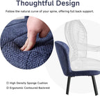 Dining Chairs Set of 4, Upholstered Chenille Fabric Kitchen Chairs with Wingback and Metal Legs, Elegant Tufted Accent Chair Vanity Chair for Dinner Bedroom Living Room, Blue