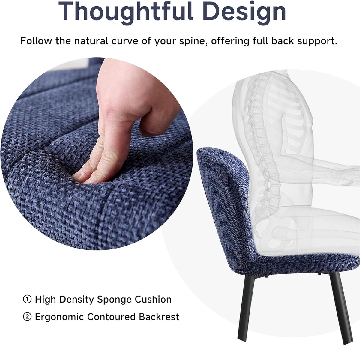 Dining Chairs Set of 4, Upholstered Chenille Fabric Kitchen Chairs with Wingback and Metal Legs, Elegant Tufted Accent Chair Vanity Chair for Dinner Bedroom Living Room, Blue