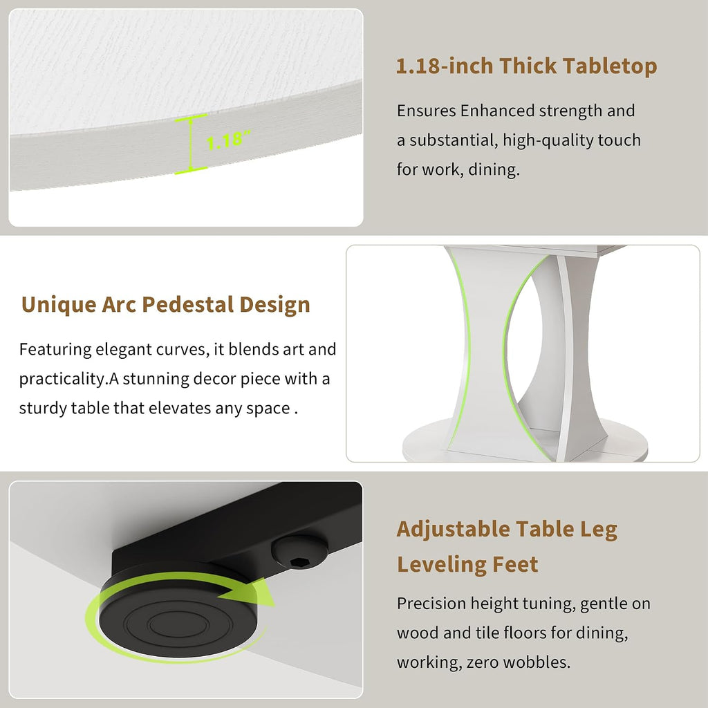 iPormis 43"-59" Extendable Dining Table, Round Kitchen Table with Modern Arcs Pedestal, Oval Dinner Table with Removable Leaves,Hidden Storage, for Kitchen, Dining Room, Living Room, Office, White