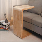C-Shaped Side Table, Solid Wood End Table for Couch Sofa and Bed, Wooden C Tables for Living Room Bedroom, Small Snack Tray Table for Space Saving (1, 24.4" H-Natural)
