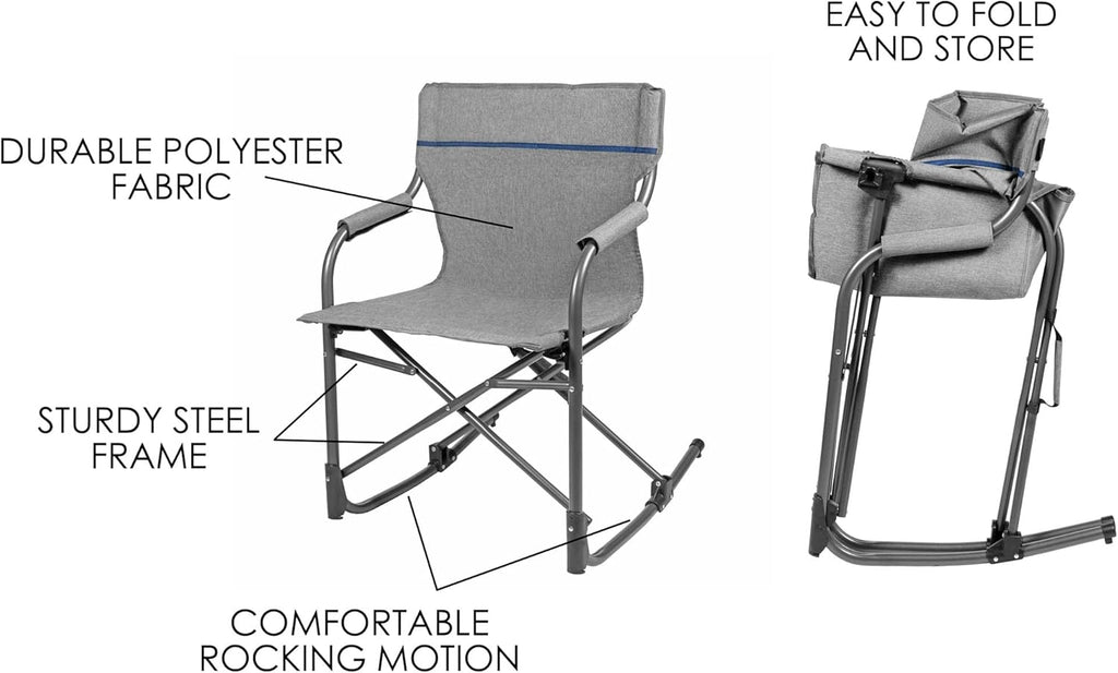 Zenithen Limited Foldable Portable Rocking Director's Chair Perfect for Sporting Events, Outdoor Activities, Camping, Patio Furniture, and Relaxing, Grey