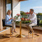 Glass Dining Table Set for 2, Round Bistro Set with Metal Frame, Compact 3-Piece Table and Chairs Set for Small Spaces, Kitchen, Balcony, Living Room, Breakfast Nook (Gold & Black)