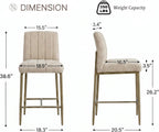 GrandNoor Comfortable Bar Stools Set of 2, 26” Thick Upholstered Counter Height Bar Stools with Back, Linen Counter Stools with Metal Legs for Kitchen Island, Khaki